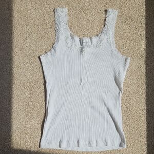 Chico's White Lace-Trim Ribbed Camisole M